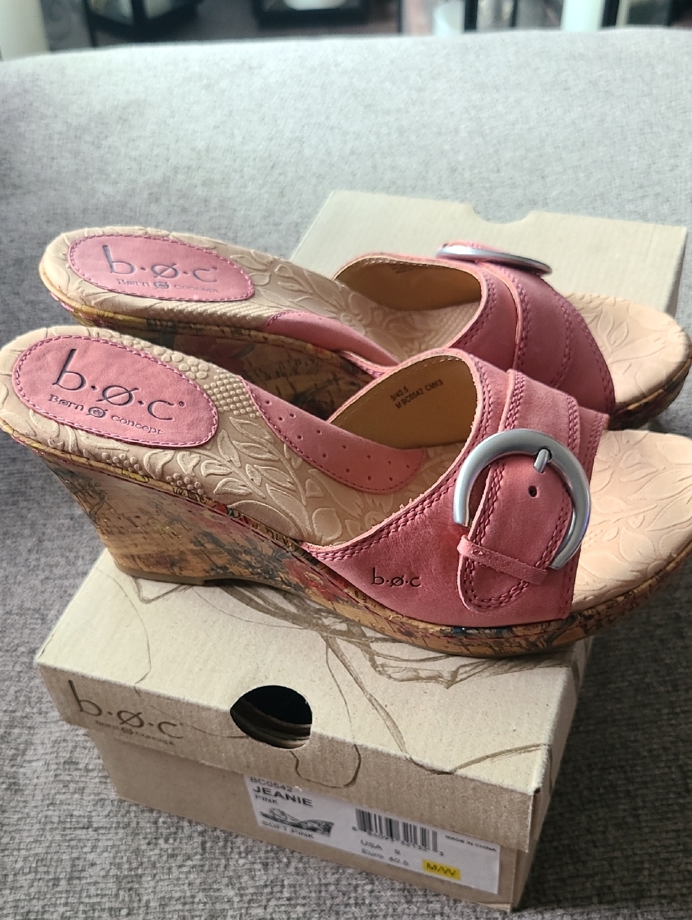 b.o.c. Pink Cork Wedge Slide Sandals with Buckle SIZE 9